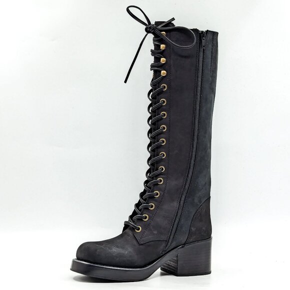 Jeffrey Campbell Wmn Tyr Black Leather Vintage Retro Square Toe Lace Boots 6 - Picture 3 of 11
